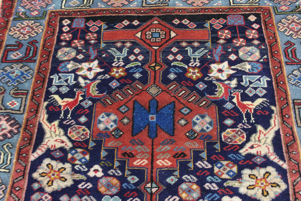 Vintage Persian Hamadan Tribal Rug 200 × 122 cm – Hand-Knotted Wool Rug  birds, animals and floral motifs.