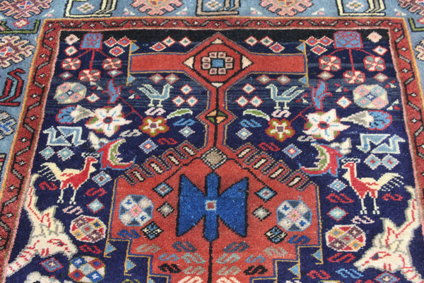 Vintage Persian Hamadan Tribal Rug 200 × 122 cm – Hand-Knotted Wool Rug  birds, animals and floral motifs.