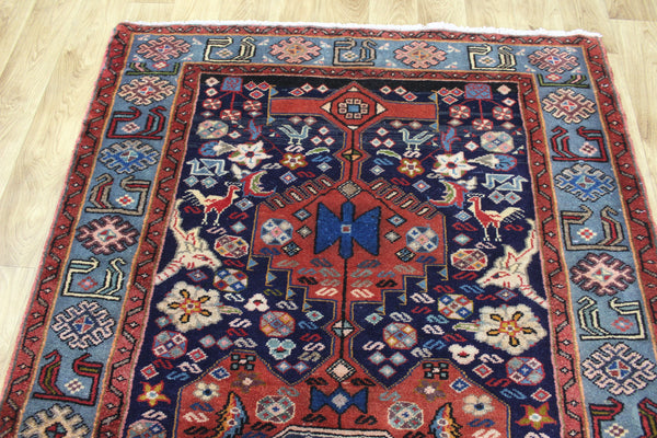 Vintage Persian Hamadan Tribal Rug 200 × 122 cm – Hand-Knotted Wool Rug  birds, animals and floral motifs.
