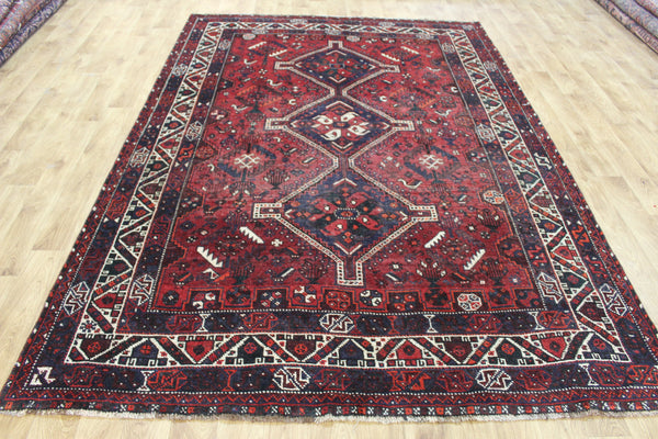 Vintage Persian Shiraz Qashqai Rug 283 × 196 cm – Hand-Knotted Wool Tribal Carpet