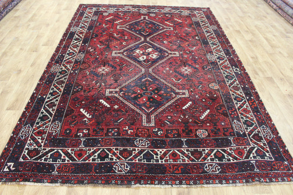 Vintage Persian Shiraz Qashqai Rug 283 × 196 cm – Hand-Knotted Wool Tribal Carpet