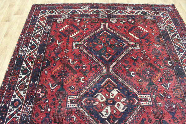 Vintage Persian Shiraz Qashqai Rug 283 × 196 cm – Hand-Knotted Wool Tribal Carpet