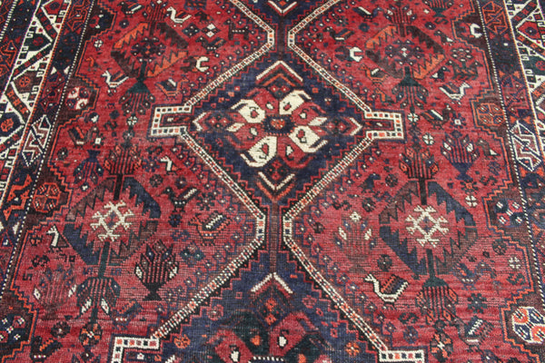 Vintage Persian Shiraz Qashqai Rug 283 × 196 cm – Hand-Knotted Wool Tribal Carpet