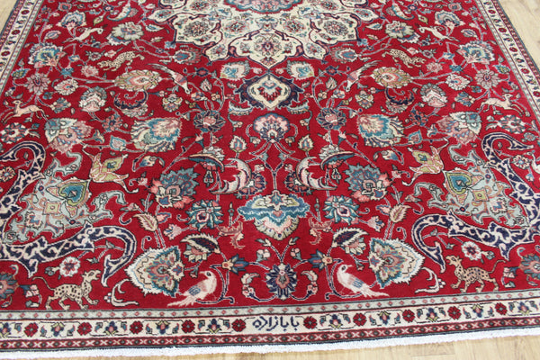 Persian Tabriz Wool Carpet 317 × 230 cm – Garden Design with Birds & Animals