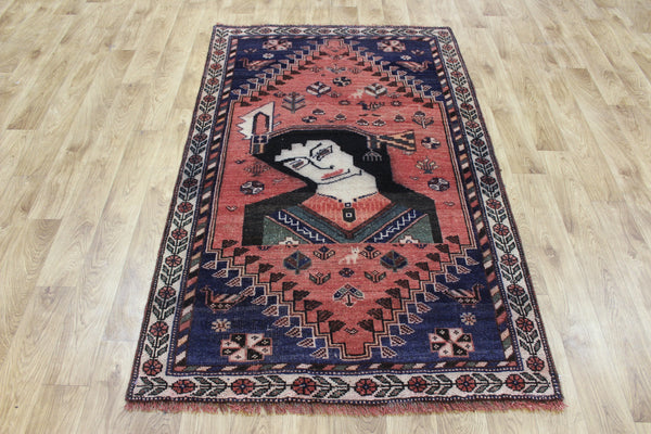 Vintage Persian Qashqai Shiraz Tribal Portrait Rug 180 × 111 cm – Hand-Knotted Wool