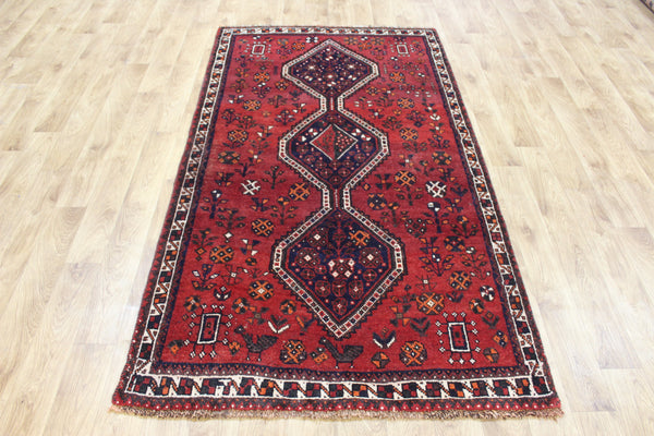 Persian Shiraz Qashqai Tribal Rug 217 × 117 cm – Triple Medallion Bird & Geometric Design