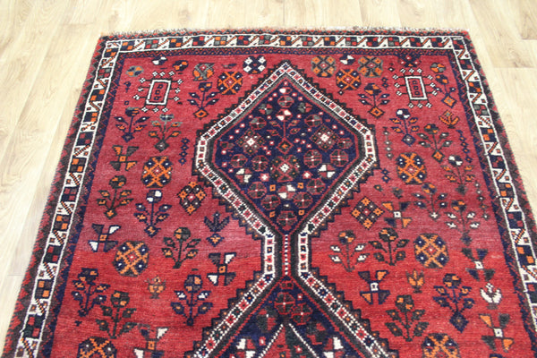 Persian Shiraz Qashqai Tribal Rug 217 × 117 cm – Triple Medallion Bird & Geometric Design