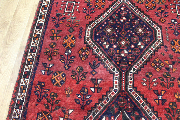 Persian Shiraz Qashqai Tribal Rug 217 × 117 cm – Triple Medallion Bird & Geometric Design