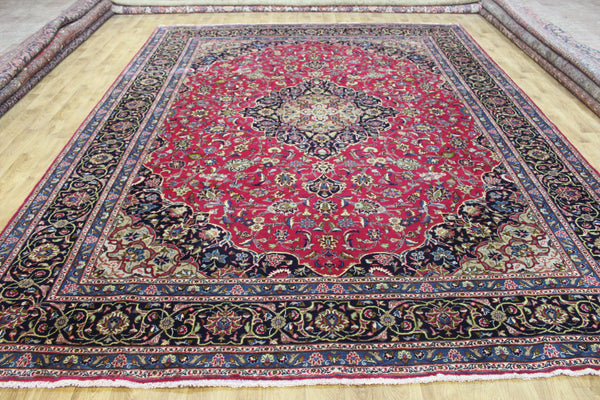 Large Persian Mashhad Carpet 394 × 296 cm – Hand-Knotted Wool Medallion Rug