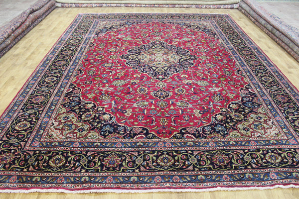 Large Persian Mashhad Carpet 394 × 296 cm – Hand-Knotted Wool Medallion Rug