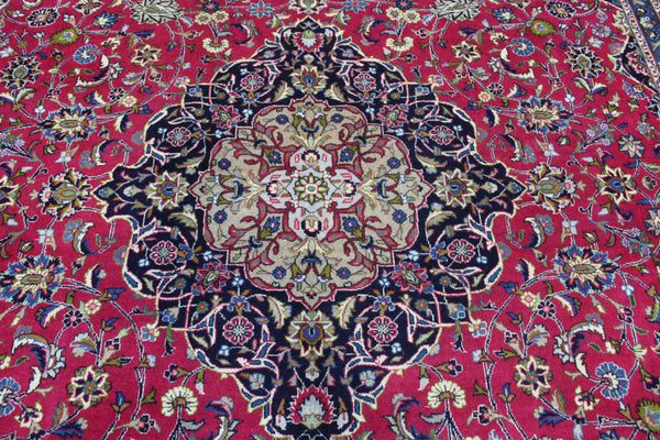 Large Persian Mashhad Carpet 394 × 296 cm – Hand-Knotted Wool Medallion Rug