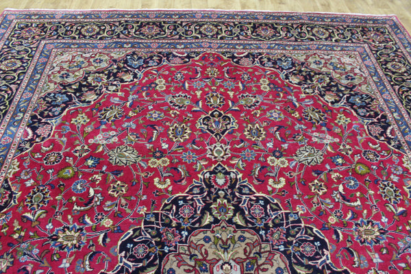 Large Persian Mashhad Carpet 394 × 296 cm – Hand-Knotted Wool Medallion Rug