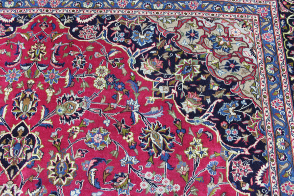 Large Persian Mashhad Carpet 394 × 296 cm – Hand-Knotted Wool Medallion Rug