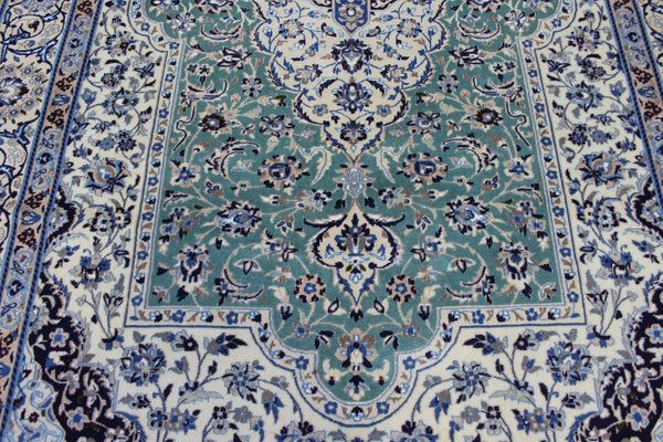 Persian Nain Wool & Silk Rug 310 × 204 cm – Fine Hand-Knotted Soft Green Carpet