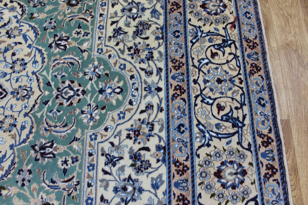 Persian Nain Wool & Silk Rug 310 × 204 cm – Fine Hand-Knotted Soft Green Carpet