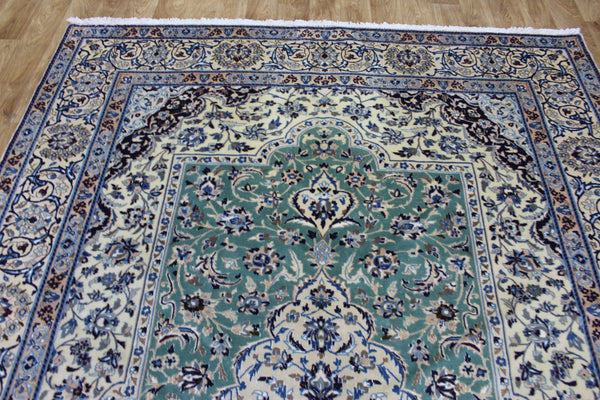Persian Nain Wool & Silk Rug 310 × 204 cm – Fine Hand-Knotted Soft Green Carpet