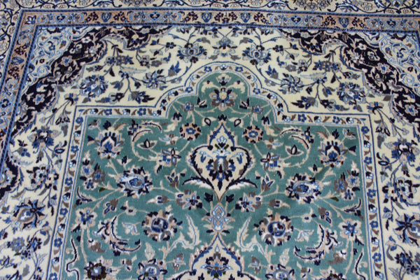 Persian Nain Wool & Silk Rug 310 × 204 cm – Fine Hand-Knotted Soft Green Carpet