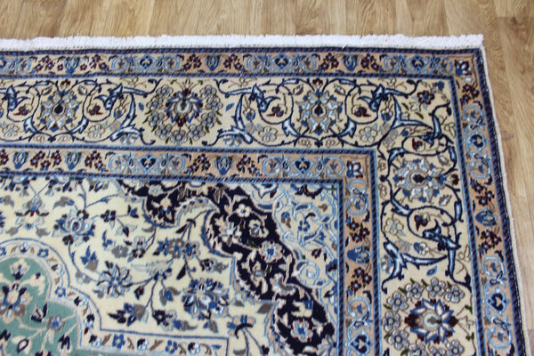 Persian Nain Wool & Silk Rug 310 × 204 cm – Fine Hand-Knotted Soft Green Carpet