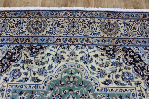 Persian Nain Wool & Silk Rug 310 × 204 cm – Fine Hand-Knotted Soft Green Carpet