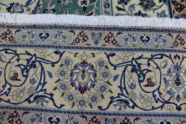 Persian Nain Wool & Silk Rug 310 × 204 cm – Fine Hand-Knotted Soft Green Carpet