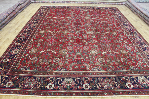Antique Persian Tabriz Garden Carpet 384 × 295 cm – Hand-Knotted Wool Floral &amp; Animal Design