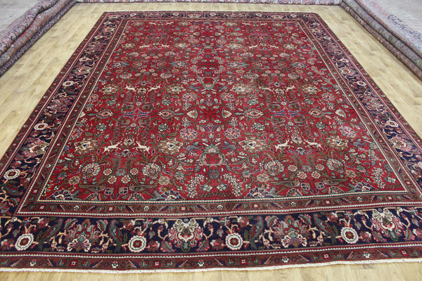 Antique Persian Tabriz Garden Carpet 384 × 295 cm – Hand-Knotted Wool Floral &amp; Animal Design