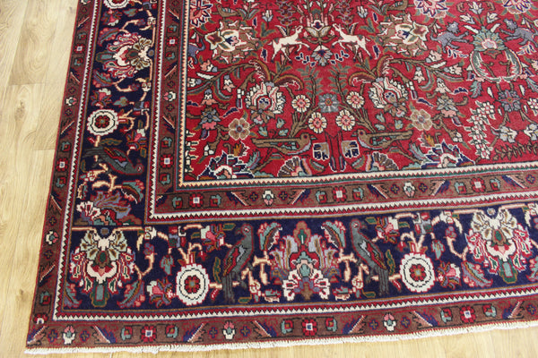 Antique Persian Tabriz Garden Carpet 384 × 295 cm – Hand-Knotted Wool Floral &amp; Animal Design