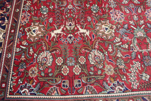 Antique Persian Tabriz Garden Carpet 384 × 295 cm – Hand-Knotted Wool Floral &amp; Animal Design