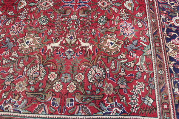 Antique Persian Tabriz Garden Carpet 384 × 295 cm – Hand-Knotted Wool Floral &amp; Animal Design