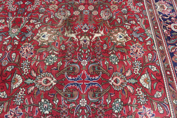 Antique Persian Tabriz Garden Carpet 384 × 295 cm – Hand-Knotted Wool Floral &amp; Animal Design