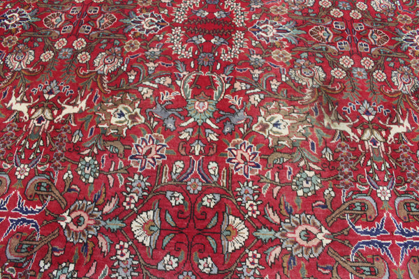 Antique Persian Tabriz Garden Carpet 384 × 295 cm – Hand-Knotted Wool Floral &amp; Animal Design