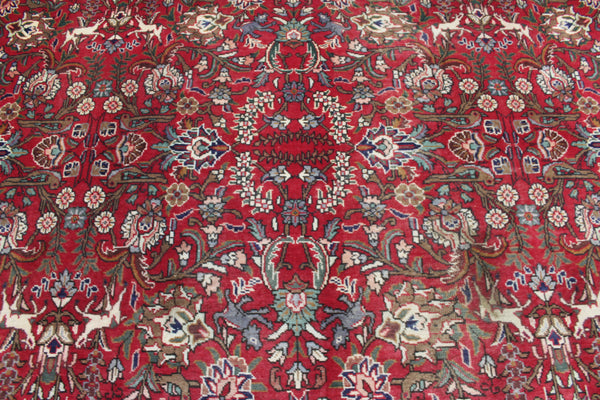 Antique Persian Tabriz Garden Carpet 384 × 295 cm – Hand-Knotted Wool Floral &amp; Animal Design