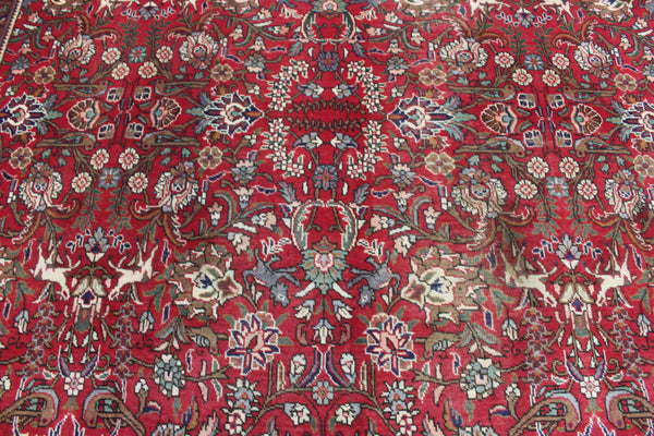 Antique Persian Tabriz Garden Carpet 384 × 295 cm – Hand-Knotted Wool Floral &amp; Animal Design