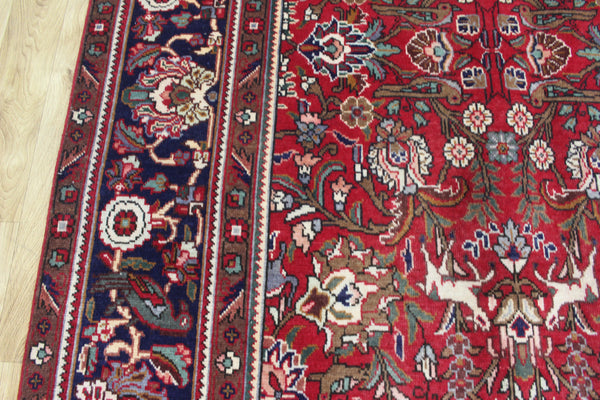 Antique Persian Tabriz Garden Carpet 384 × 295 cm – Hand-Knotted Wool Floral &amp; Animal Design