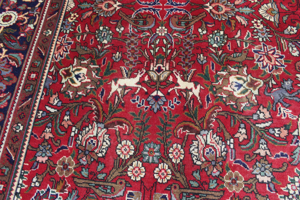 Antique Persian Tabriz Garden Carpet 384 × 295 cm – Hand-Knotted Wool Floral &amp; Animal Design