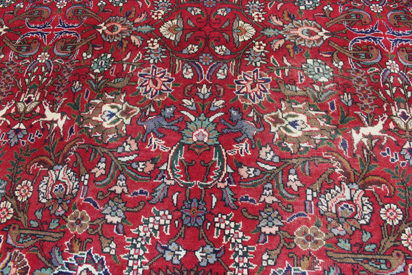 Antique Persian Tabriz Garden Carpet 384 × 295 cm – Hand-Knotted Wool Floral &amp; Animal Design