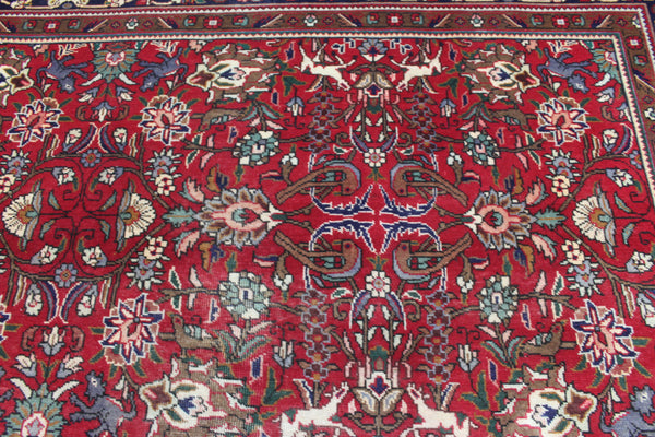 Antique Persian Tabriz Garden Carpet 384 × 295 cm – Hand-Knotted Wool Floral &amp; Animal Design