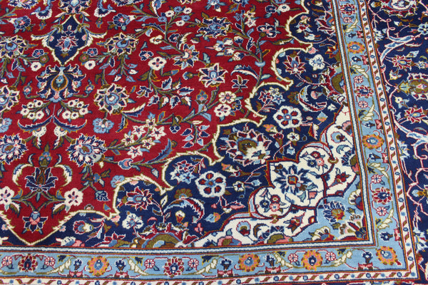 Large Persian Kashan Carpet 390 × 291 cm – Hand-Knotted Wool Red & Navy Floral Rug