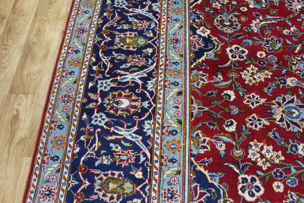Large Persian Kashan Carpet 390 × 291 cm – Hand-Knotted Wool Red & Navy Floral Rug