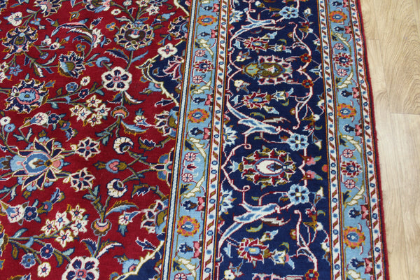 Large Persian Kashan Carpet 390 × 291 cm – Hand-Knotted Wool Red & Navy Floral Rug