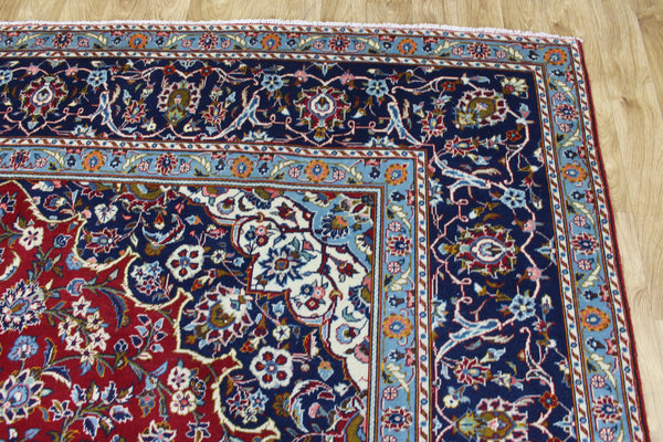 Large Persian Kashan Carpet 390 × 291 cm – Hand-Knotted Wool Red & Navy Floral Rug