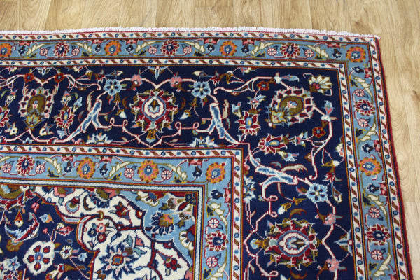 Large Persian Kashan Carpet 390 × 291 cm – Hand-Knotted Wool Red & Navy Floral Rug