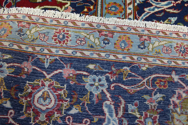 Large Persian Kashan Carpet 390 × 291 cm – Hand-Knotted Wool Red & Navy Floral Rug