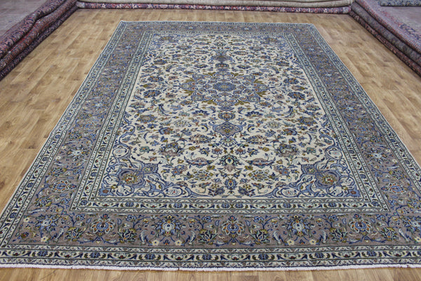 Large Kashan Wool Carpet 350 × 250 cm – Hand-Knotted Floral Medallion Rug