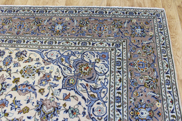 Large Kashan Wool Carpet 350 × 250 cm – Hand-Knotted Floral Medallion Rug