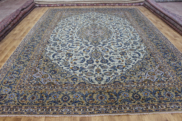 Large Persian Kashan Carpet 420 × 310 cm – Hand-Knotted Wool Medallion Rug