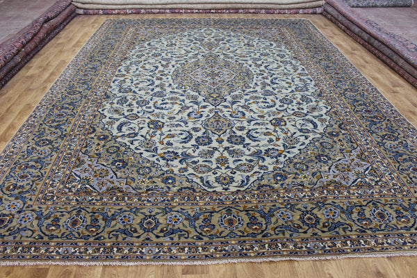 Large Persian Kashan Carpet 420 × 310 cm – Hand-Knotted Wool Medallion Rug