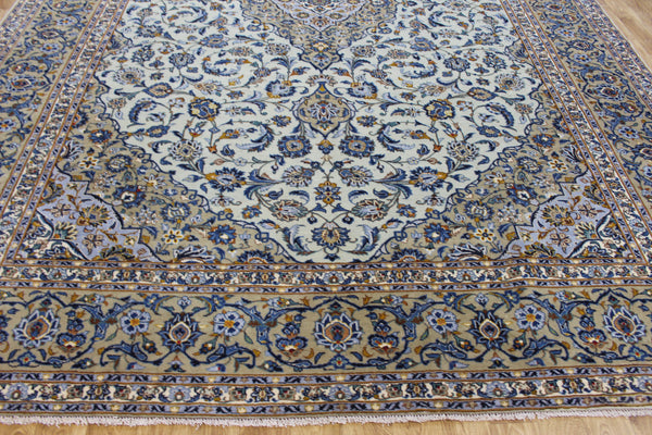 Large Persian Kashan Carpet 420 × 310 cm – Hand-Knotted Wool Medallion Rug