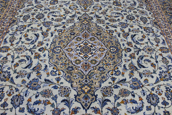 Large Persian Kashan Carpet 420 × 310 cm – Hand-Knotted Wool Medallion Rug