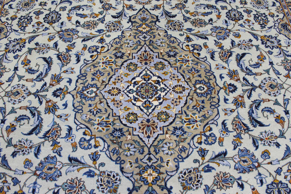 Large Persian Kashan Carpet 420 × 310 cm – Hand-Knotted Wool Medallion Rug